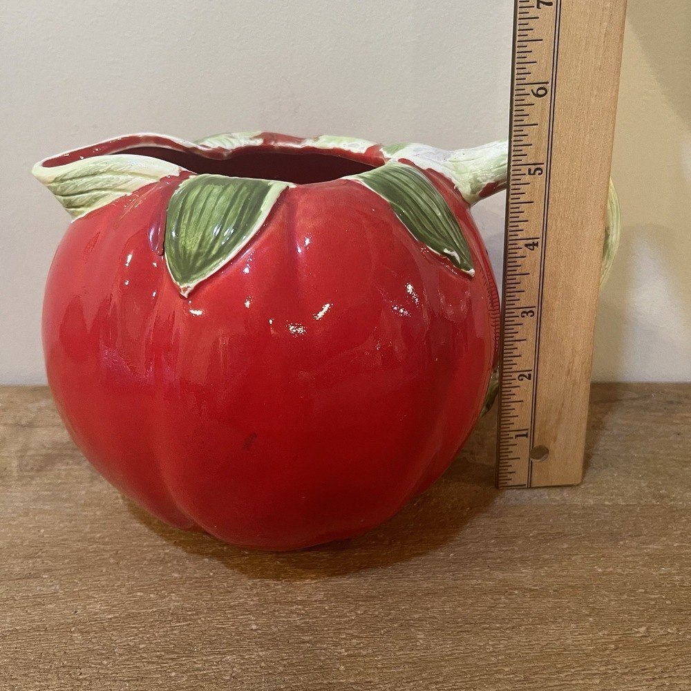 VTG Ceramic Tomato Pitcher Monte Verde Mann 1982 Handpainted Red Kitchen Decor - Picture 8 of 9